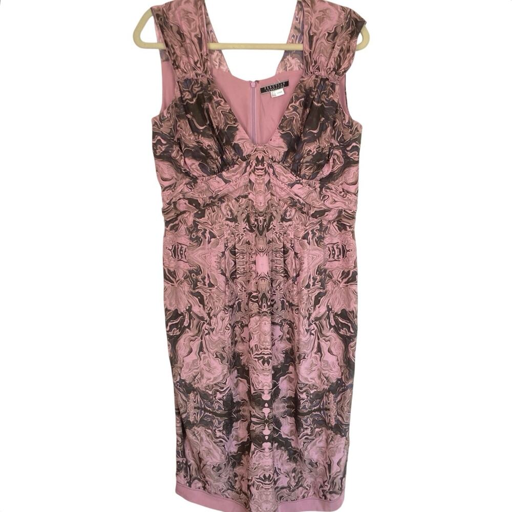 Peruvian Connection Pink Silk Babydoll Print Midi Dress Size 12  Fairy Y2K Artsy